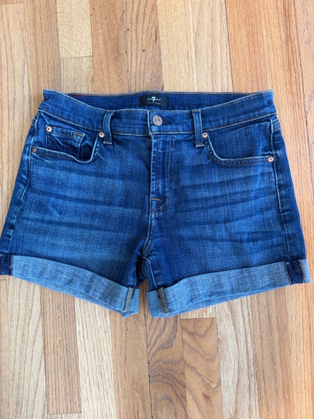 7 For All Mankind Rolled Hem Denim Shorts - Blue